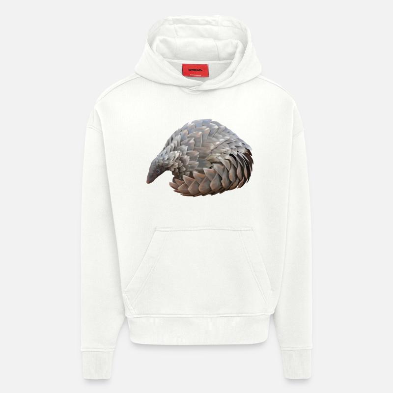 Pangolin dessiné à la main - Sweat à capuche bio épais oversize fabriqué en UE - OFF WHITE