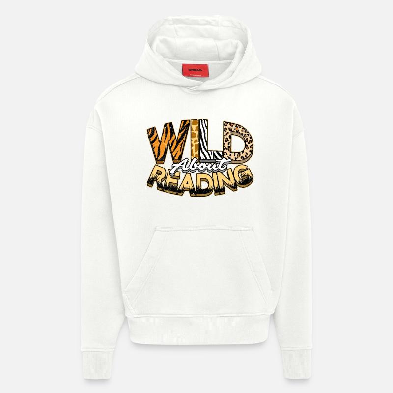 Passionné de lecture de livres - Sweat à capuche bio épais oversize fabriqué en UE - OFF WHITE