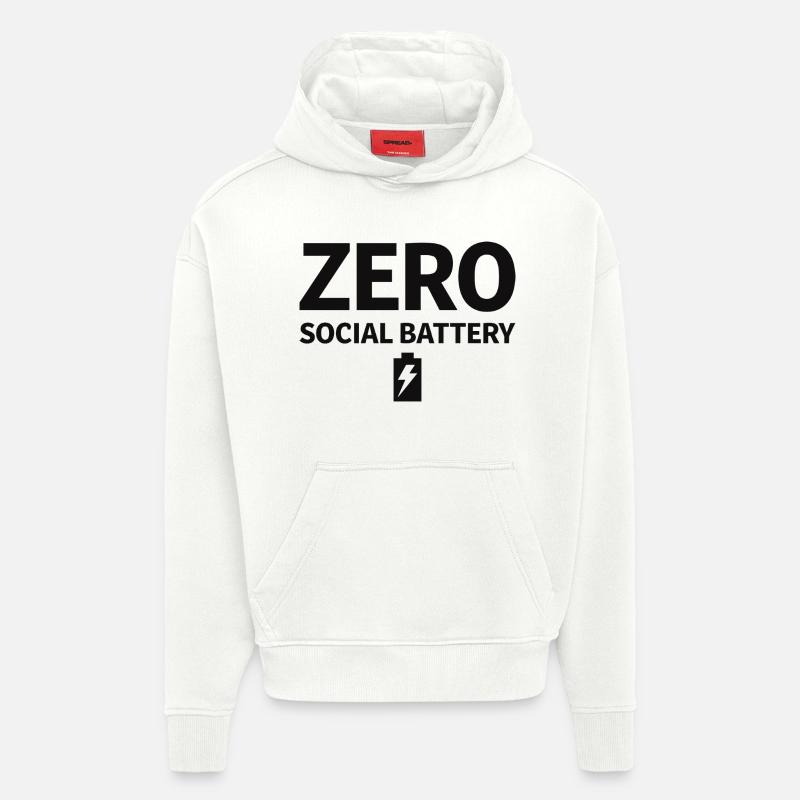 Zero Social Battery Battery Empty Introvert - Hoodie- made by SPREAD  - OFF WHITE