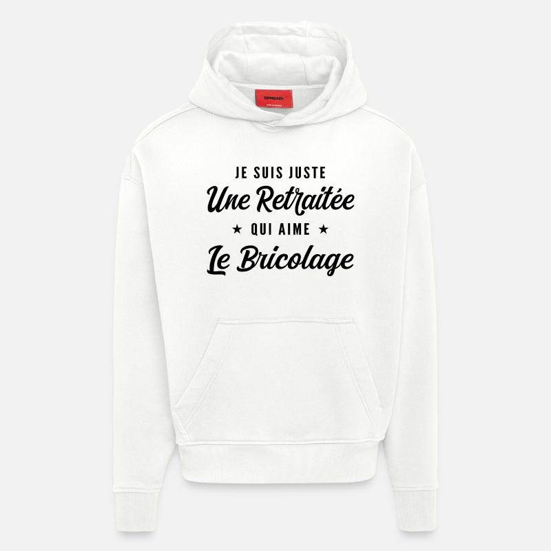 Retraitée Bricoleuse Humour Cadeau Retraite - Sweat à capuche bio épais oversize fabriqué en UE - OFF WHITE