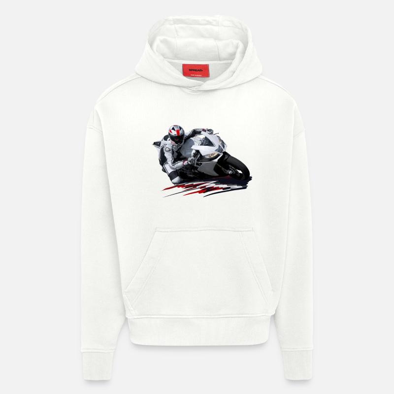 Moto de course - Sweat à capuche bio épais oversize fabriqué en UE - OFF WHITE