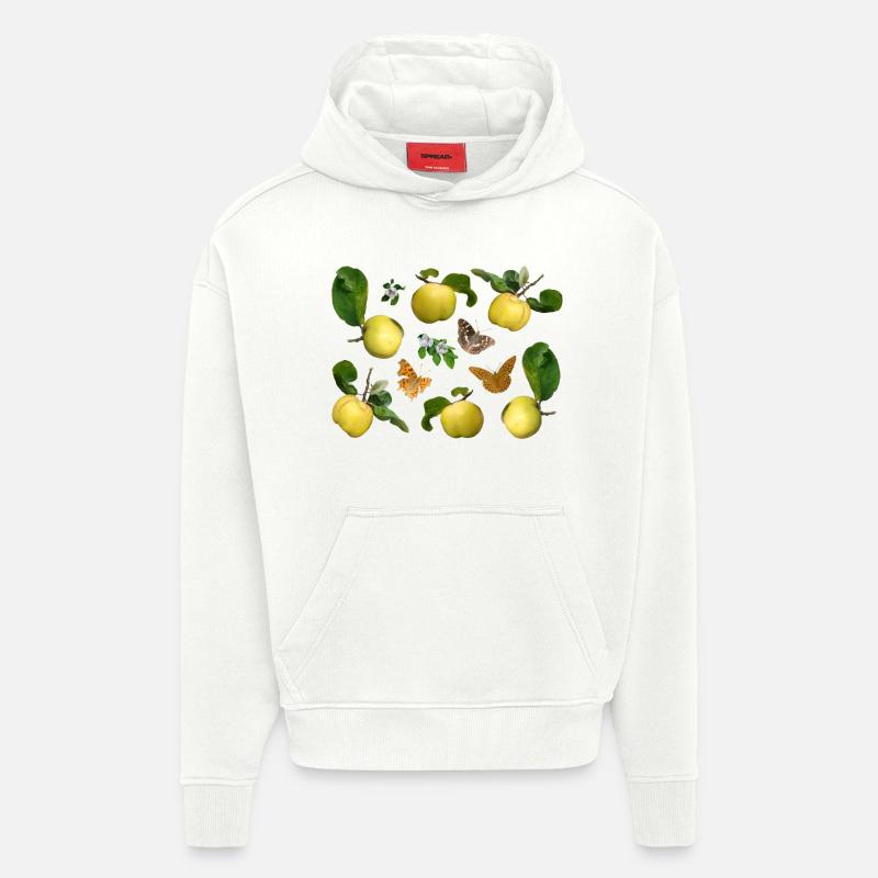 Quitten mit Quittenblüten und Schmetterlingen - Hoodie- made by SPREAD - OFF WHITE