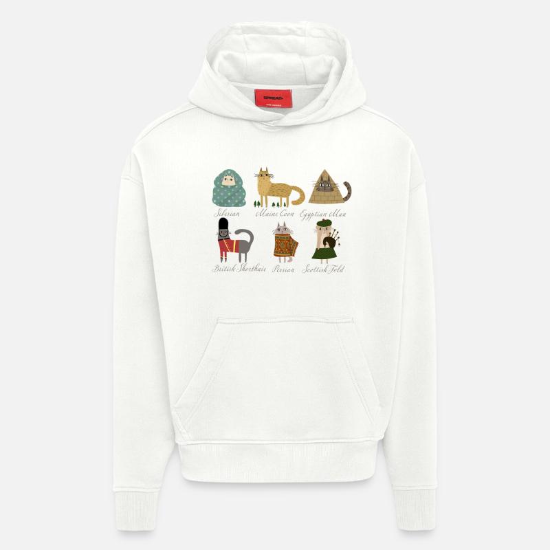 Races de chats - Sweat à capuche bio épais oversize fabriqué en UE - OFF WHITE