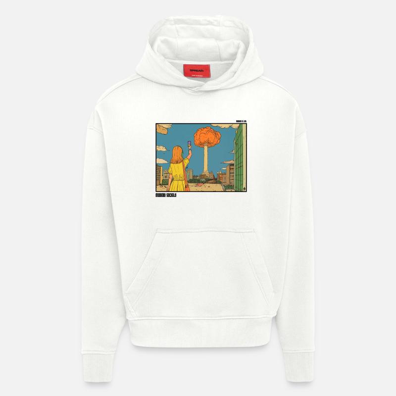Selfie devant un Nuclear Puff - Sweat à capuche bio épais oversize fabriqué en UE - OFF WHITE