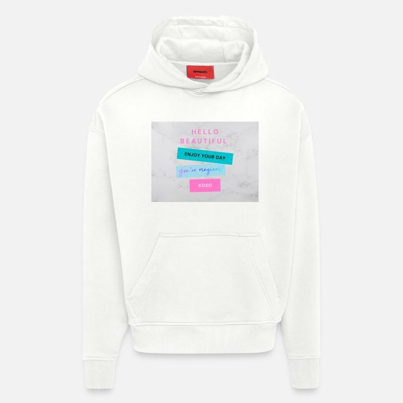 BONJOUR BEAUTÉ Motivation esthétique positive - Sweat à capuche bio épais oversize fabriqué en UE - OFF WHITE