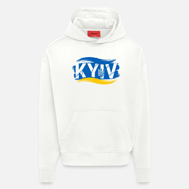 Trident ukrainien et drapeau abstrait - Sweat à capuche bio épais oversize fabriqué en UE - OFF WHITE