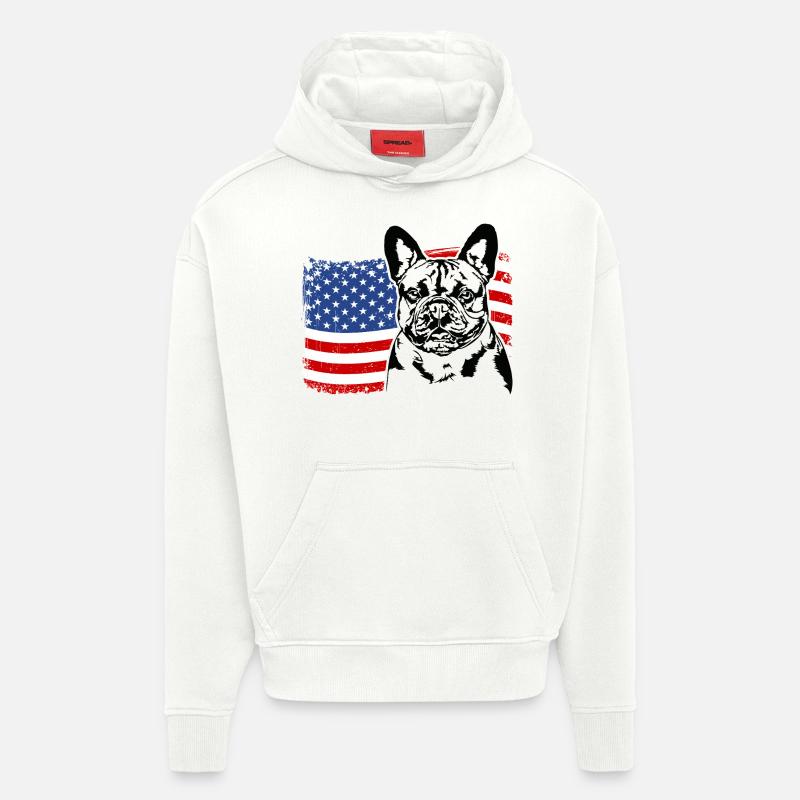 Bouledogue français Drapeau américain Wilsigns - Sweat à capuche bio épais oversize fabriqué en UE - OFF WHITE