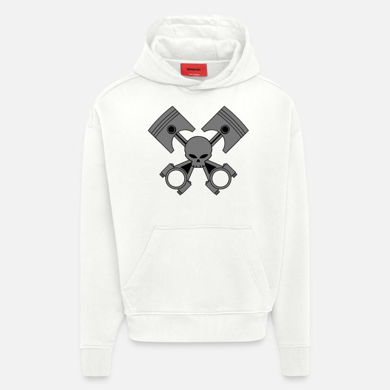 bikers engine - Sweat à capuche bio épais oversize fabriqué en UE - OFF WHITE