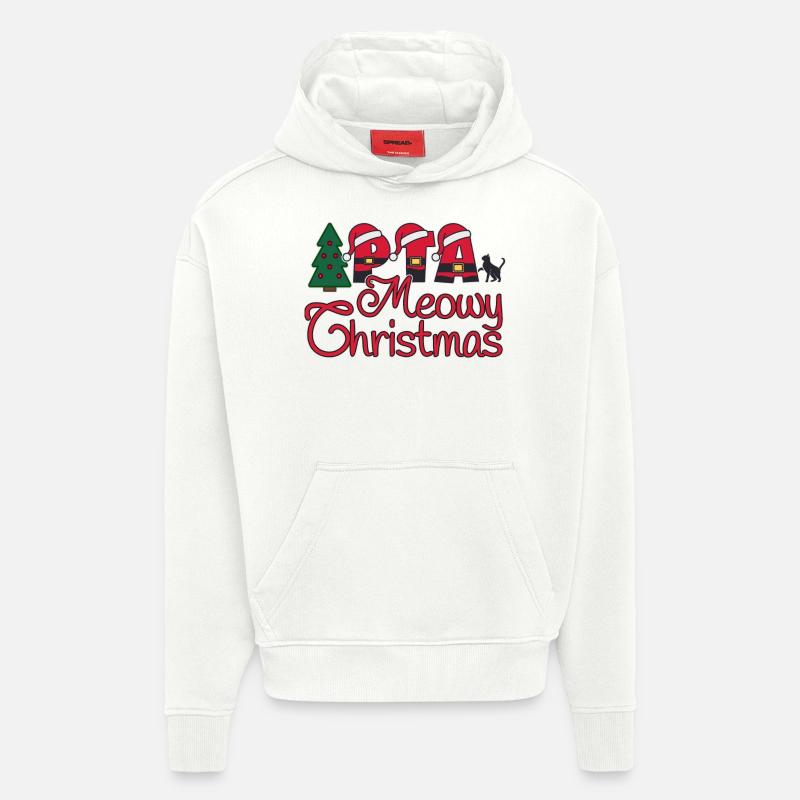 PTA Cat Noël miaouant - Sweat à capuche bio épais oversize fabriqué en UE - OFF WHITE