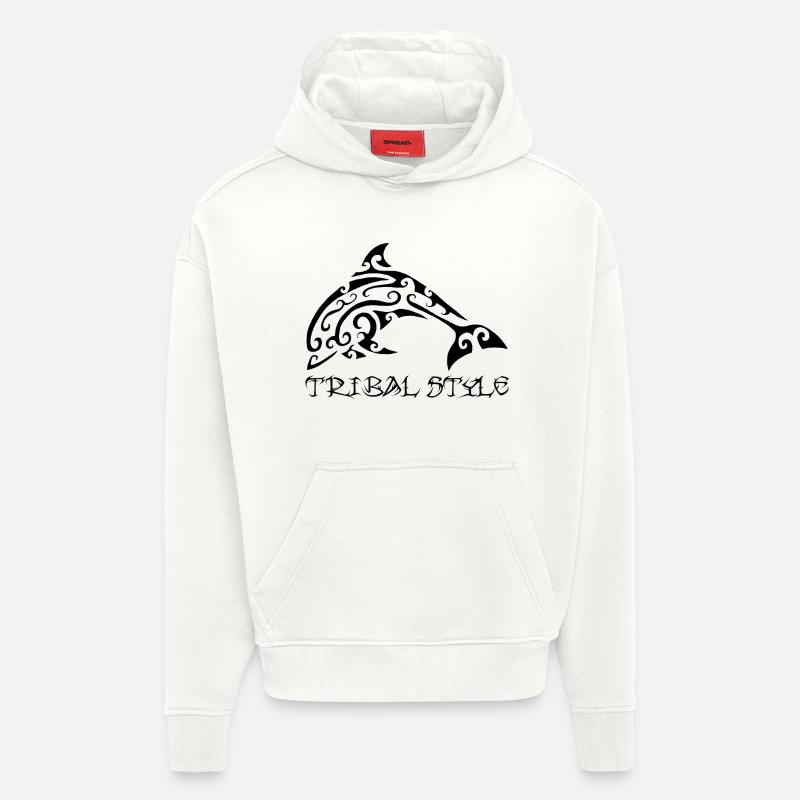 Polynesischer schwarzer Delfin - Hoodie- made by SPREAD  - OFF WHITE