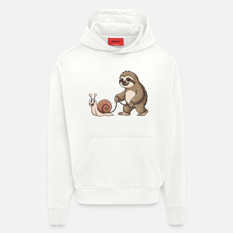 Paresseux et escargot - Sweat à capuche bio épais oversize fabriqué en UE - OFF WHITE