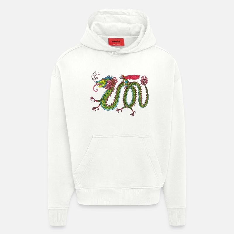 Dragon avec cavalier de lecture - Sweat à capuche bio épais oversize fabriqué en UE - OFF WHITE