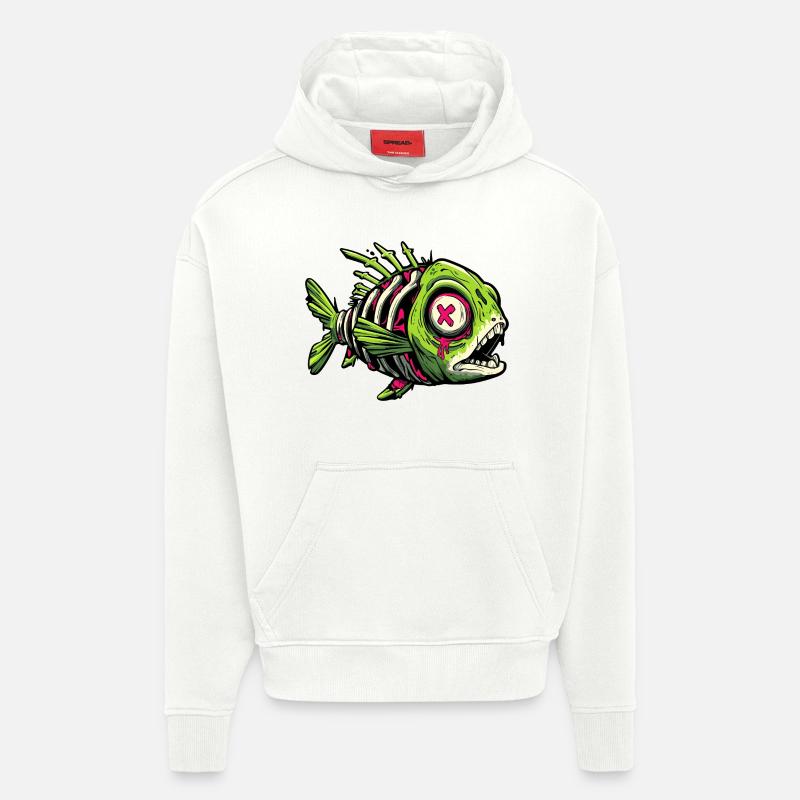 Graffiti de poisson zombie - Sweat à capuche bio épais oversize fabriqué en UE - OFF WHITE