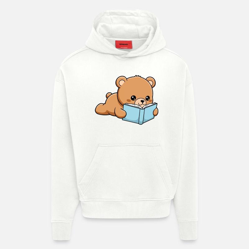Livre Ours Ours Drôle en lecture - Sweat à capuche bio épais oversize fabriqué en UE - OFF WHITE