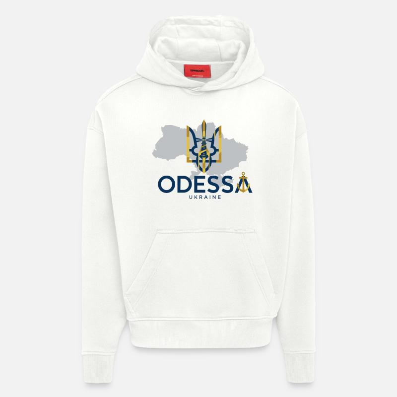 Emblème ukrainien du phare d’Odessa - Sweat à capuche bio épais oversize fabriqué en UE - OFF WHITE