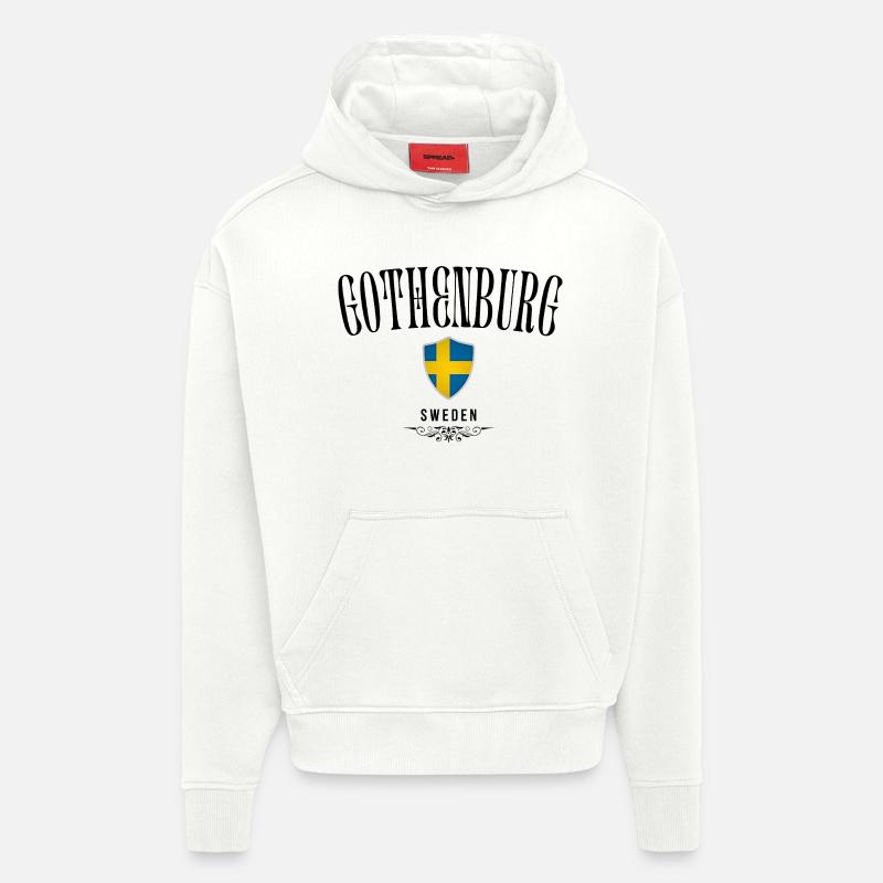Souvenir Göteborg, Göteborg Suède - Sweat à capuche bio épais oversize fabriqué en UE - OFF WHITE