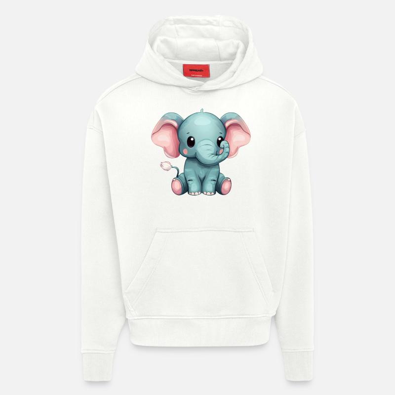 Mignon éléphant gris assis - Sweat à capuche bio épais oversize fabriqué en UE - OFF WHITE