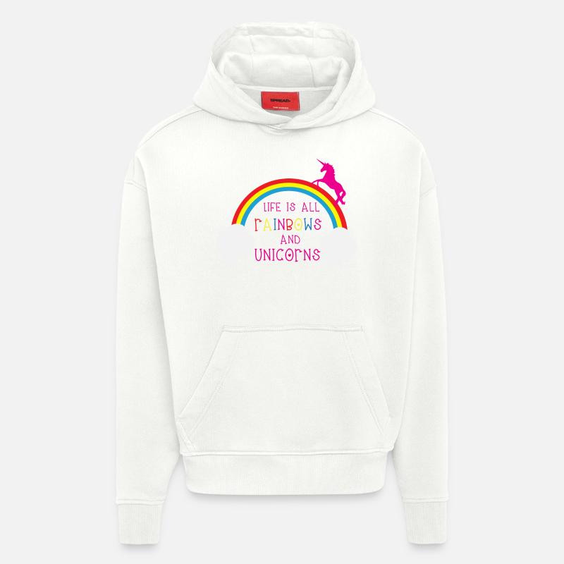 Rainbows & Unicorns - Sweat à capuche bio épais oversize fabriqué en UE - OFF WHITE