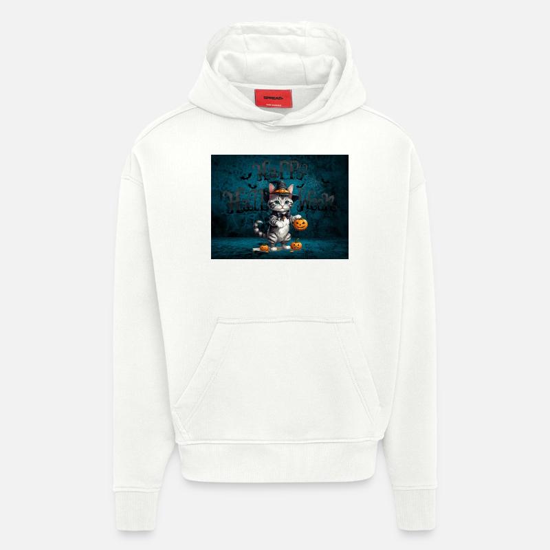 Effrayant Mignon Halloween Chat Effrayant - Sweat à capuche bio épais oversize fabriqué en UE - OFF WHITE
