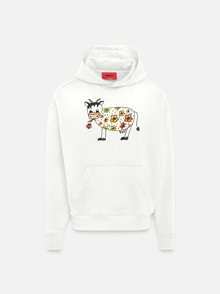 Vache - Sweat à capuche bio épais oversize fabriqué en UE - OFF WHITE