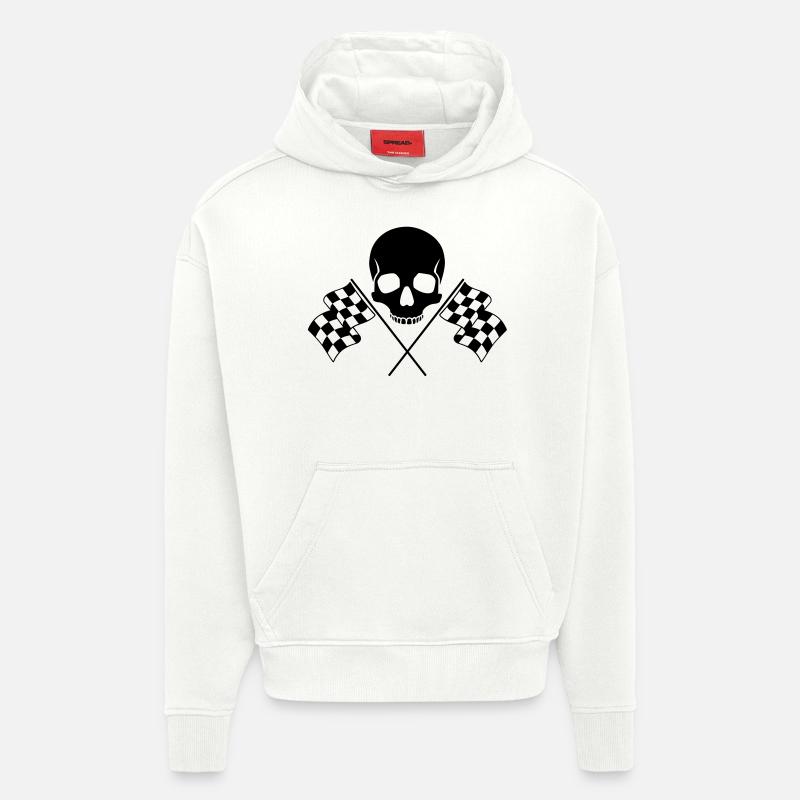 Crâne Drapeaux à Damier - Sweat à capuche bio épais oversize fabriqué en UE - OFF WHITE