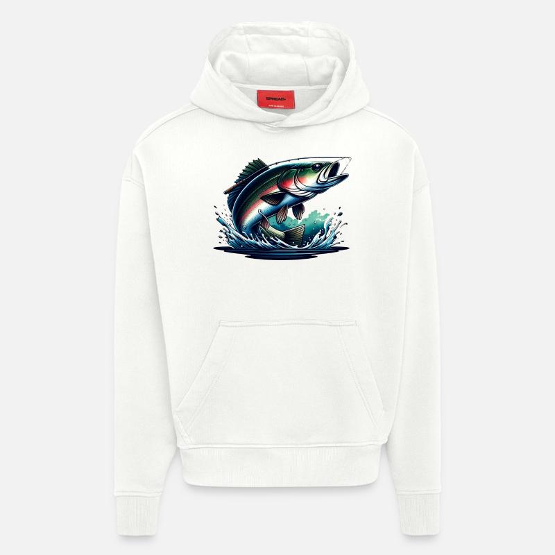 pêche - poisson - Sweat à capuche bio épais oversize fabriqué en UE - OFF WHITE