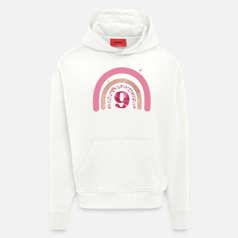 9e anniversaire rainbow rose - Sweat à capuche bio épais oversize fabriqué en UE - OFF WHITE