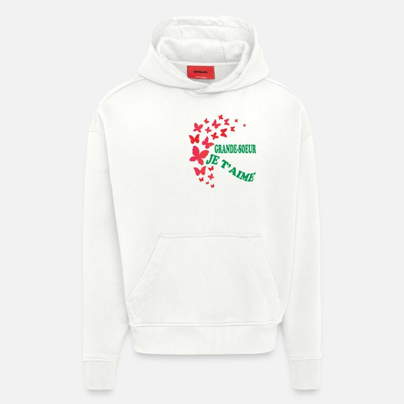GRANDE SOEUR JE T'AIME - Sweat à capuche bio épais oversize fabriqué en UE - OFF WHITE