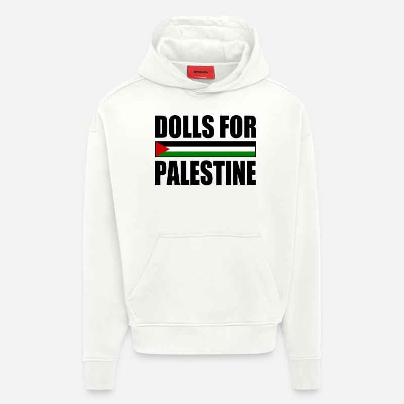 dolls for palestine - Sweat à capuche bio épais oversize fabriqué en UE - OFF WHITE