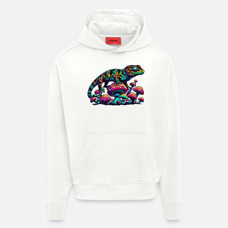 Gecko psychédélique aux champignons - Sweat à capuche bio épais oversize fabriqué en UE - OFF WHITE