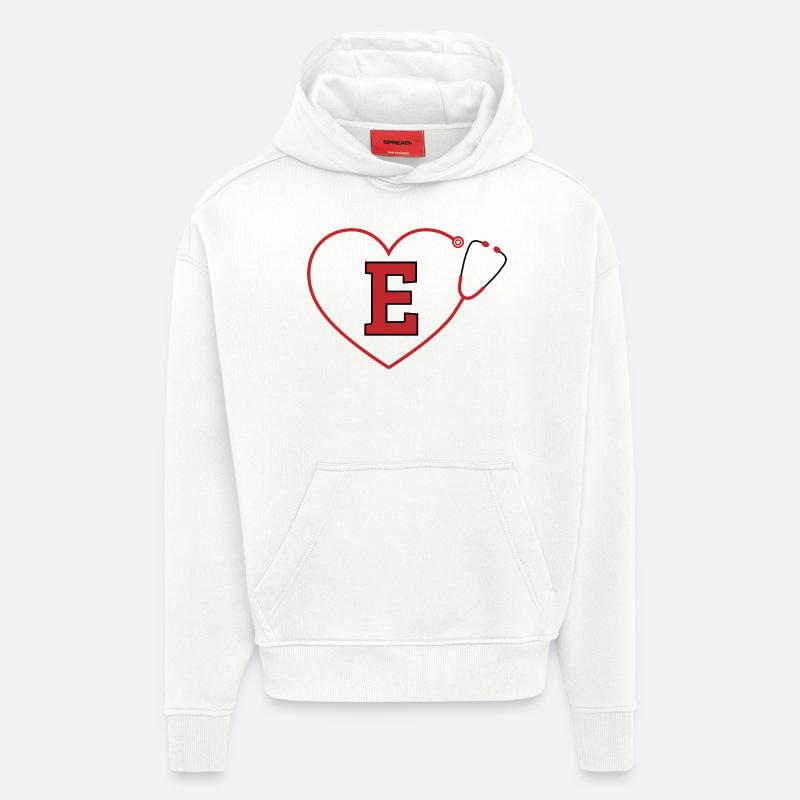 Lettre e stéthoscope - Sweat à capuche bio épais oversize fabriqué en UE - OFF WHITE
