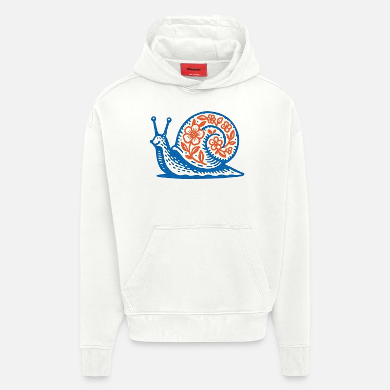 Escargot rétro bleu et rouge - Sweat à capuche bio épais oversize fabriqué en UE - OFF WHITE