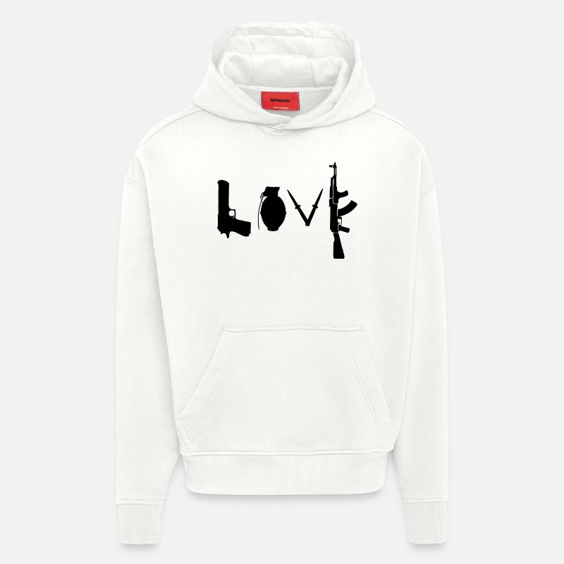 L'amour est guerre - Sweat à capuche bio épais oversize fabriqué en UE - OFF WHITE