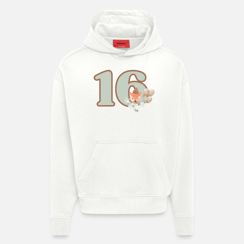 16e anniversaire renard fleurs - Sweat à capuche bio épais oversize fabriqué en UE - OFF WHITE