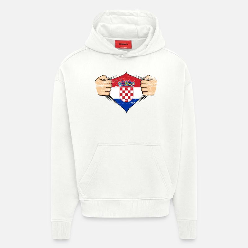 Drapeau de la Croatie utilisé - Sweat à capuche bio épais oversize fabriqué en UE - OFF WHITE