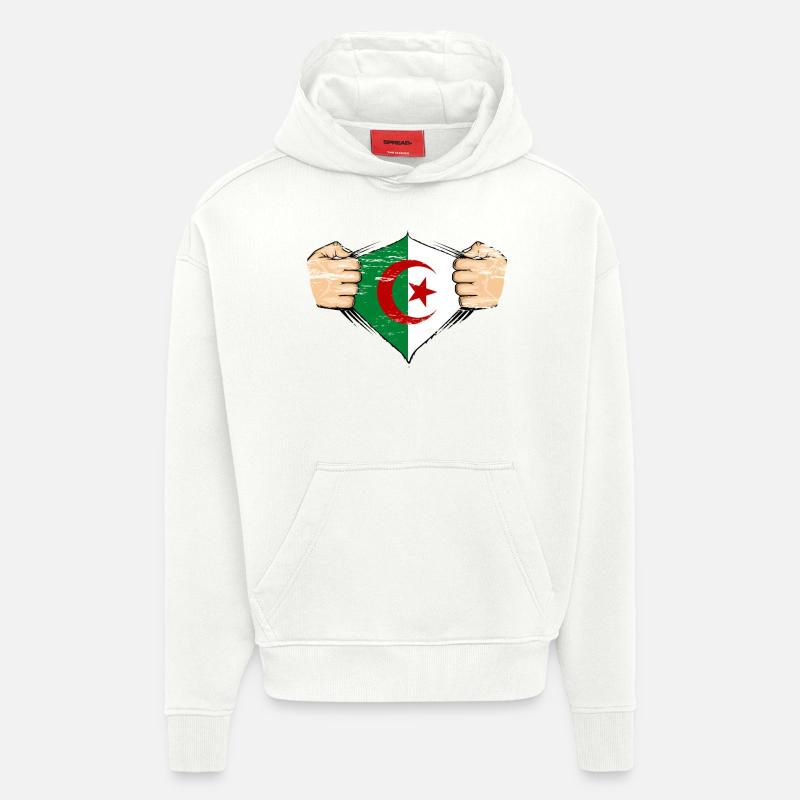 Drapeau de l’Algérie utilisé - Sweat à capuche bio épais oversize fabriqué en UE - OFF WHITE