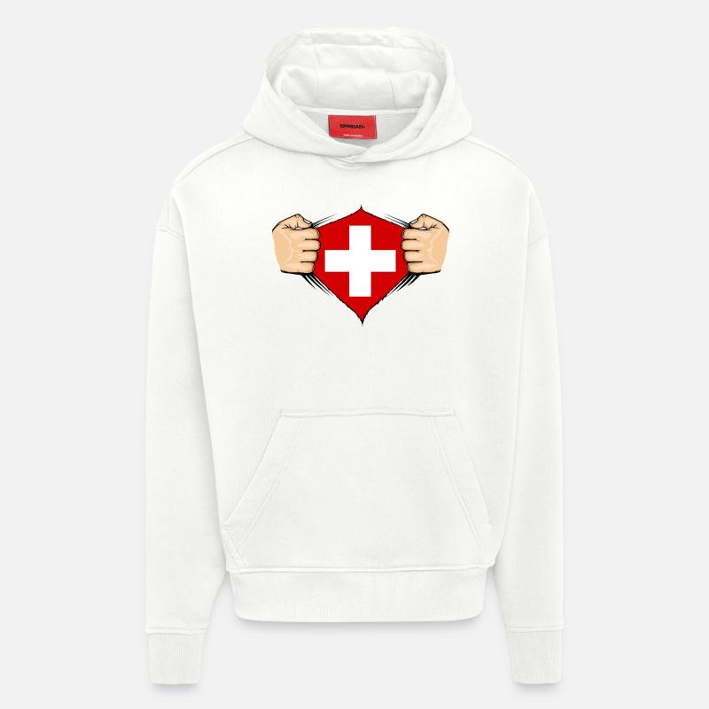 Conception du drapeau suisse - Sweat à capuche bio épais oversize fabriqué en UE - OFF WHITE