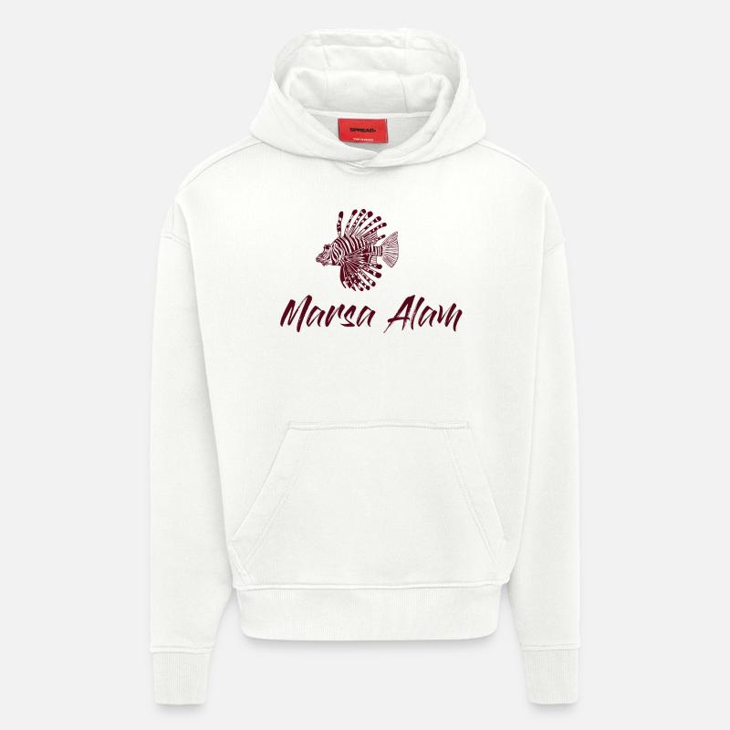 Marsa Alam - Égypte - avec poisson-lion - Sweat à capuche bio épais oversize fabriqué en UE - OFF WHITE