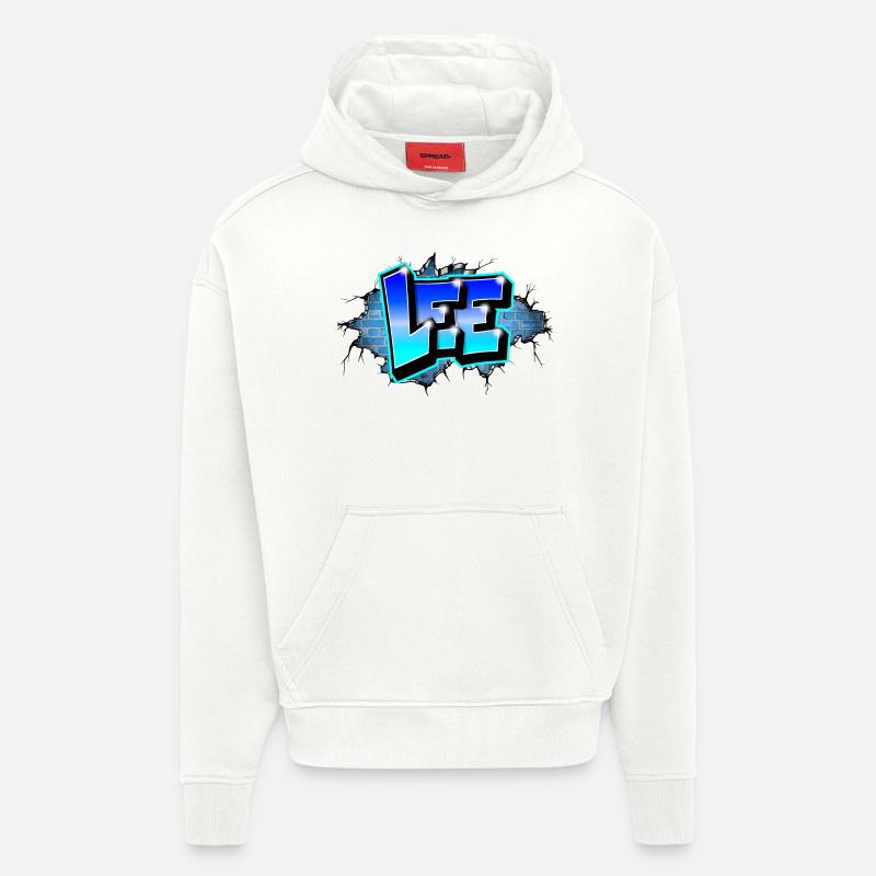 Graffiti LEE Blue Brick Risse - Hoodie- made by SPREAD  - OFF WHITE