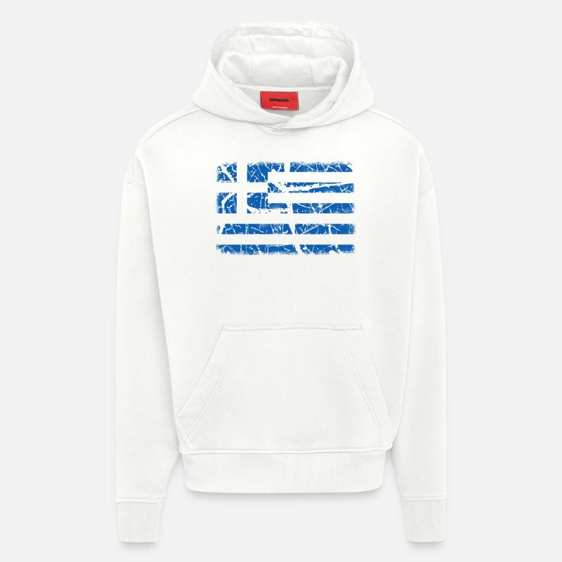 Drapeau de la Grèce - Sweat à capuche bio épais oversize fabriqué en UE - OFF WHITE