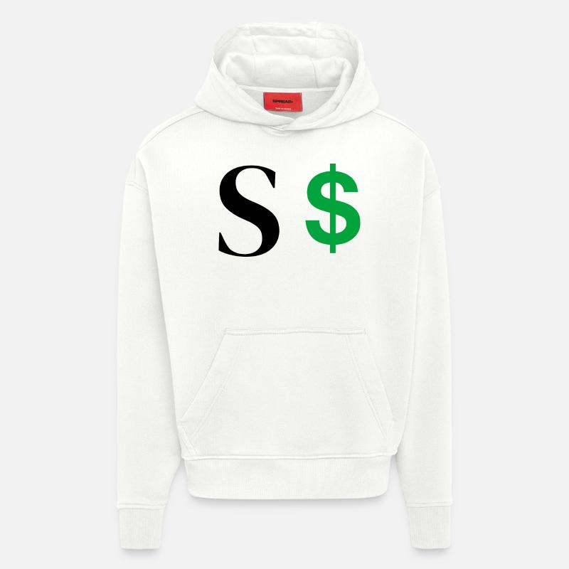 Lettre s dollar - Sweat à capuche bio épais oversize fabriqué en UE - OFF WHITE
