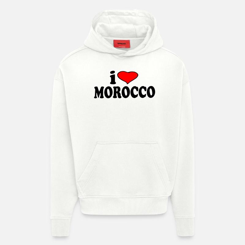 Maroc - J’aime le Maroc - Sweat à capuche bio épais oversize fabriqué en UE - OFF WHITE