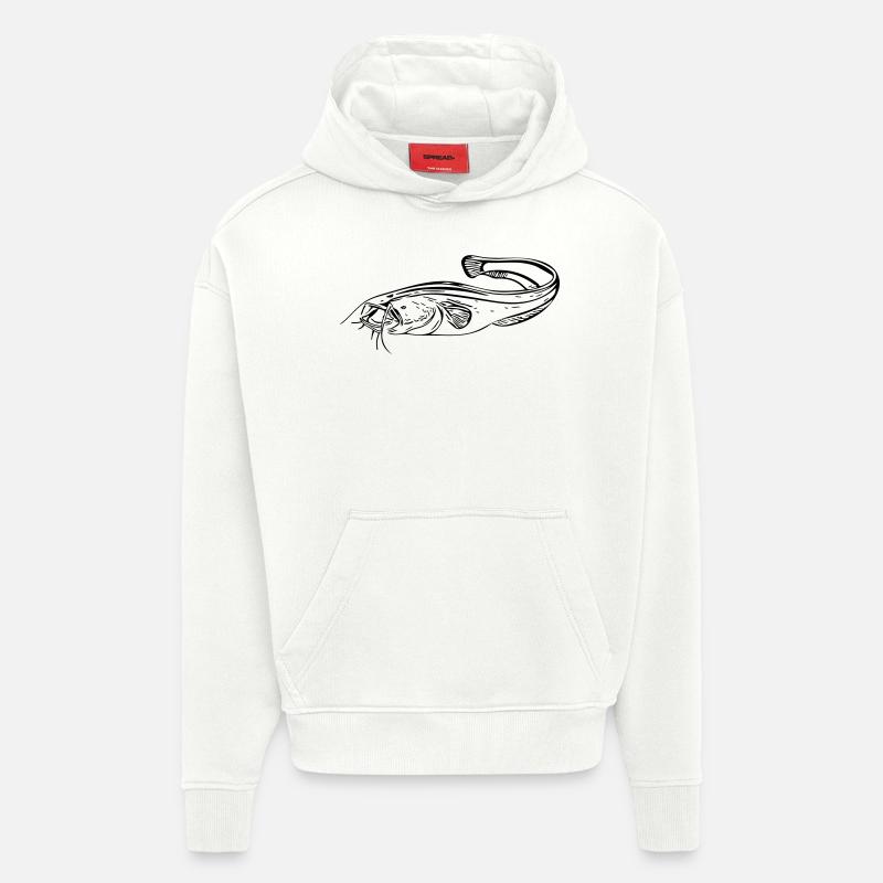 Poisson-chat - pêcheur - Sweat à capuche bio épais oversize fabriqué en UE - OFF WHITE