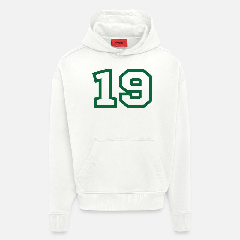 Numéro 19 sport vert - Sweat à capuche bio épais oversize fabriqué en UE - OFF WHITE