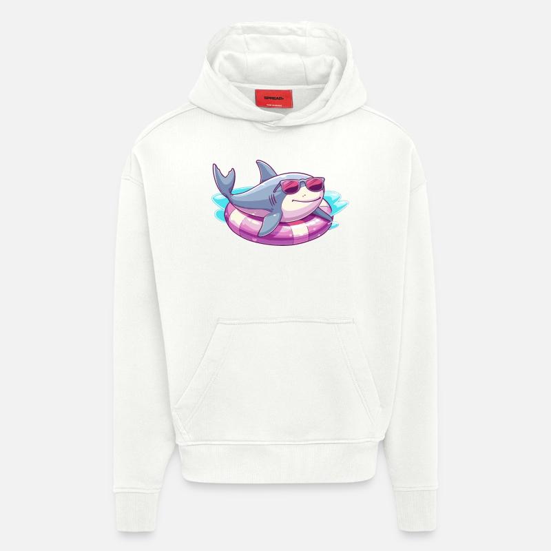 Bande dessinée d’été requin - Sweat à capuche bio épais oversize fabriqué en UE - OFF WHITE