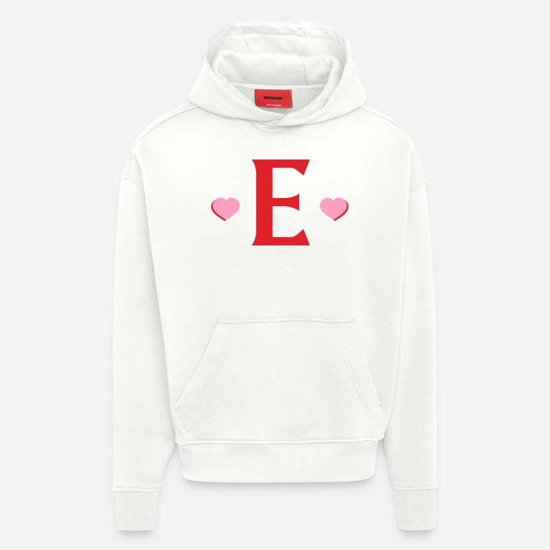 Lettre e cœurs rouges - Sweat à capuche bio épais oversize fabriqué en UE - OFF WHITE