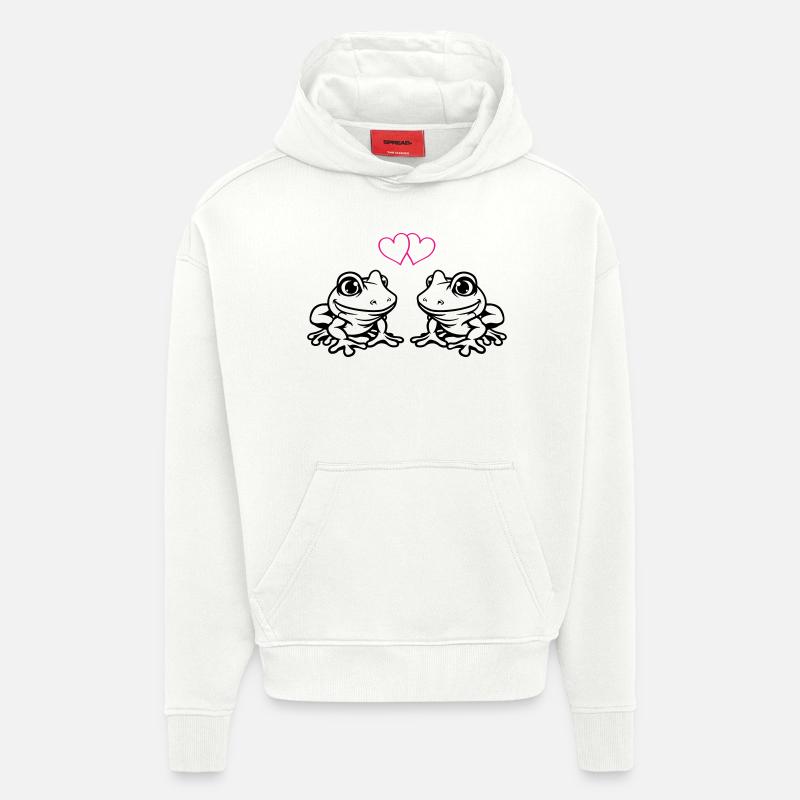 grenouille bande dessinée amour - Sweat à capuche bio épais oversize fabriqué en UE - OFF WHITE