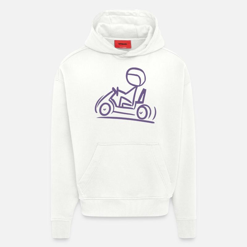 Go Kart Silhouette Stick Figur Linjetegning - Heavyweight Oversized Organic hettegenser produsert i EU - OFF WHITE
