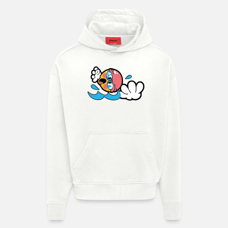 Smiley Swimming - Sweat à capuche bio épais oversize fabriqué en UE - OFF WHITE