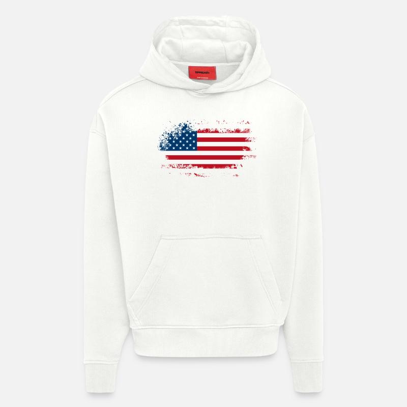 Drapeau américain - Sweat à capuche bio épais oversize fabriqué en UE - OFF WHITE